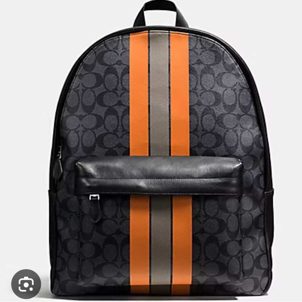 Coach Men's West Backpack In Signature Canvas VARSITY CHARCOAL & ORANGE